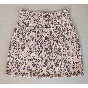 Maurices Size 4 Soft Faux Suede Leopard Print Button Front Short Mini Skirt